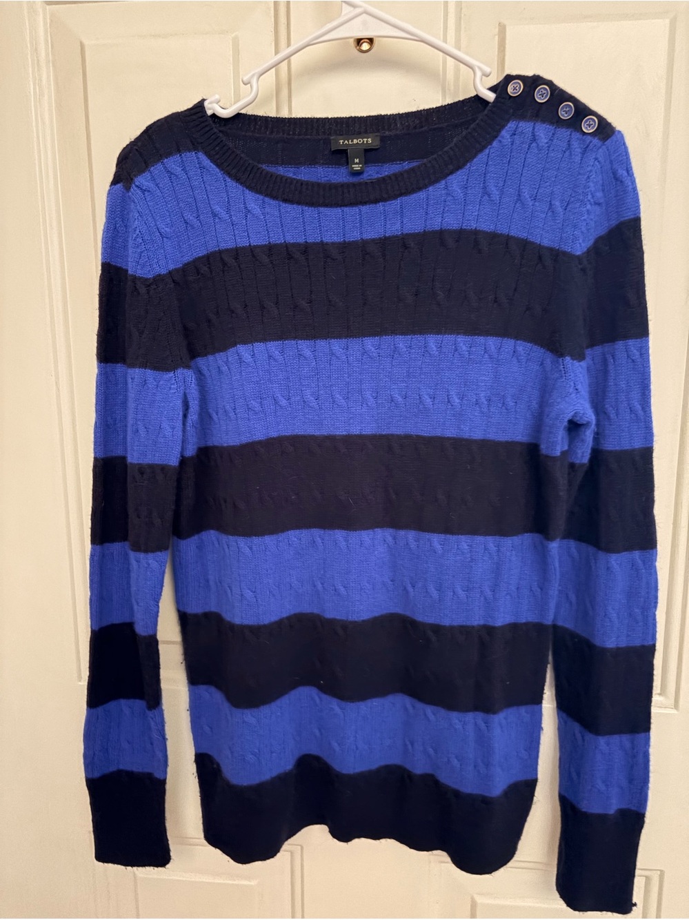VTG Talbots Blue and Black Striped Cable Knit Sweater